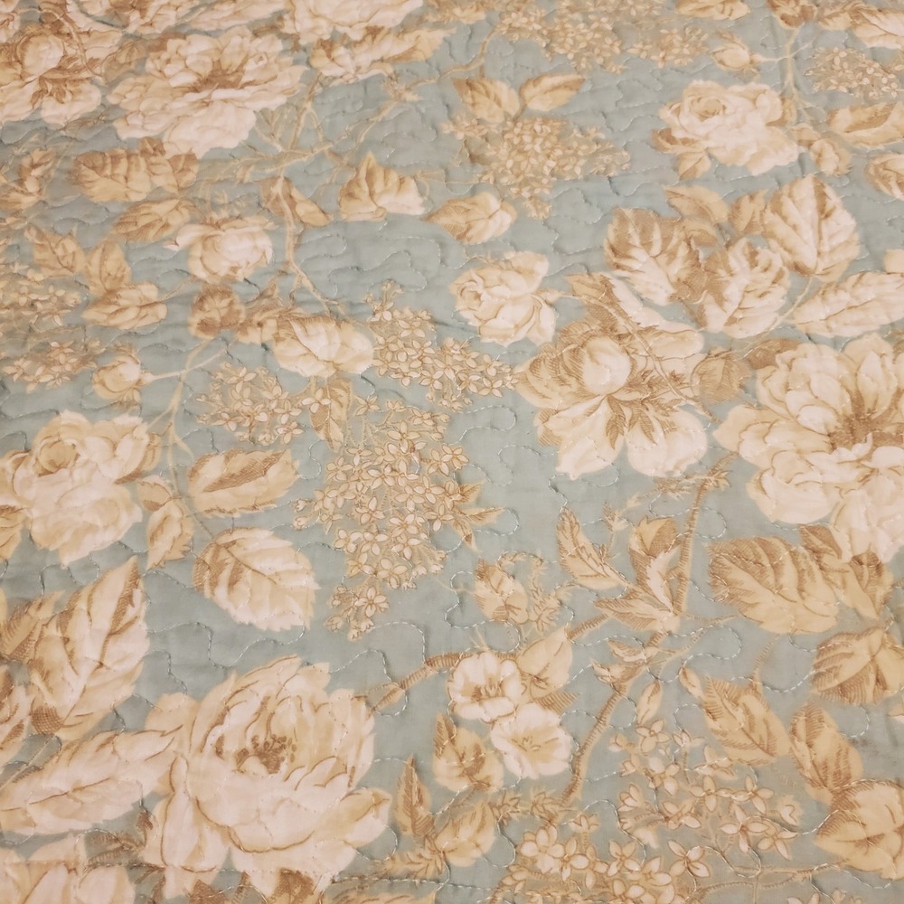 Laura Ashley Quilted Floral Pillow Sham Blue Green Roses Standard Cottagecore